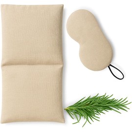 Cojín Terapéutico Herbal y Antifaz Compresas Calientes Terapéuticas de Semillas y Romero, Set 2 Piezas (Beige)