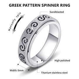 YemmxLoo Fidget Spinner Ring for Anxiety Relief - Rotatable Roman Numerals Greek Key Design Stainless Steel Jewelry Gift for Women & Men,Unisex Spinning Band Rings(Size 6-10)