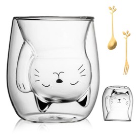 Gohytal Double-Walled Glasses Cup, Cute Cat Cups, 200 ml, Double-Walled Insulated Glasses, Coffee Tea Glasses for Tea, Milk, Coffee Cups, Gift for Birthday, Women, Children, Men, Christmas,