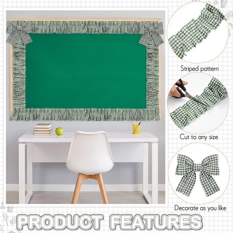 Thiccywoov 6 Rolls Ruffled Bulletin Board Borders, Gingham, Sage Green