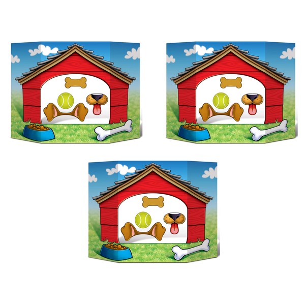 Beistle 53669 Puppy Dog House Photo Booth Props 3 Piece Pet Party Decorations, 37" x 25", Red/White/Brown/Blue/Green