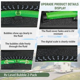Rv Bubble Level Camper Level Bubble 2 Pack For Trailer Leveling Bubble,High Visibility Green Liquid Level Indicator For Camper Trailer Truck Boat,Stick On Levels For Rv, For Multiple Scenarios