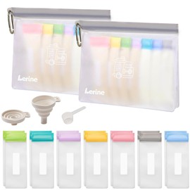 Protein Powder Travel Container Set, Reusable Protein Powder Container To Go, 14Pcs Single Dose Bags & 2Pcs Large Zip Bags, Portable Supplement Storage Containers with Funnel, Spoon