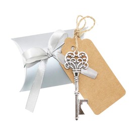 BITEYI Skeleton Key Bottle Opener Wedding Decoration with Conversion Cards and Candy Box for Parties, Rustic Decoration, Pack of 30 (Silver 2)