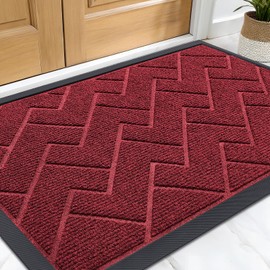 OLANLY Front Door Mat Indoor Outdoor Entrance, Waterproof All-Season, All-Weather Welcome Doormat, Sturdy Natural Rubber, Low Profile, Easy to Clean Entryway Outside Floor Mat, 47x32, Wine Red