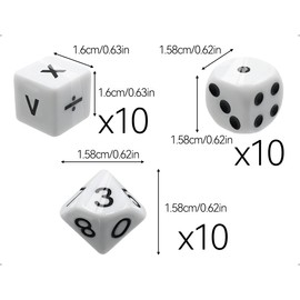 AOYEGIC Pack of 30 Maths Dice, Includes 10 Pieces Point, 10 Pieces 10 Sided and 10 Pieces Maths Operation Cubes Suitable for Teachings, Party Games and Puzzle Games