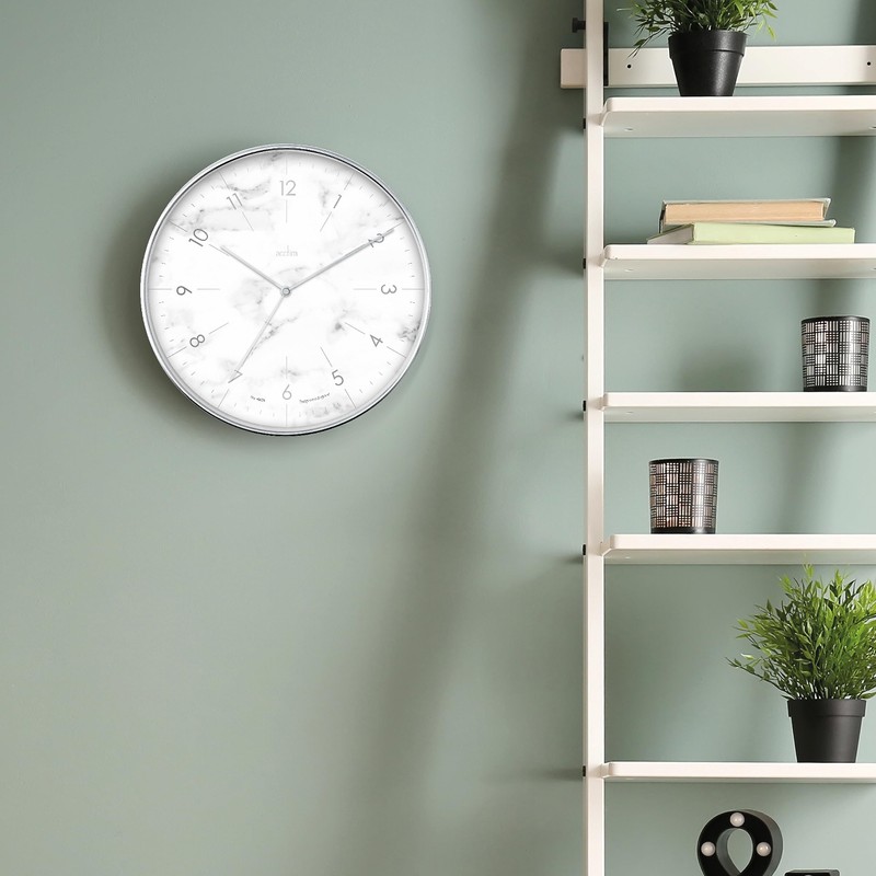 Acctim Webster Wall Clock Non-Ticking Sweep Marble Style Face Chrome