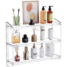 solaround Acrylic Bathroom Shelves for Wall, Floating Shelves, Wall Mount Drilling Hanging Storage Shelf, Clear (Clear, 23.6'' x 6.3'' x 18.9'')