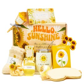 UNBOXMENT Sunflower Gifts for Women, Sending Sunshine Gift Basket, Get Well Soon Gifts for Sick Friend, Feel Better Care Package After Surgery Recovery Gifts, Thinking of You Cozy Spa Gifts Box