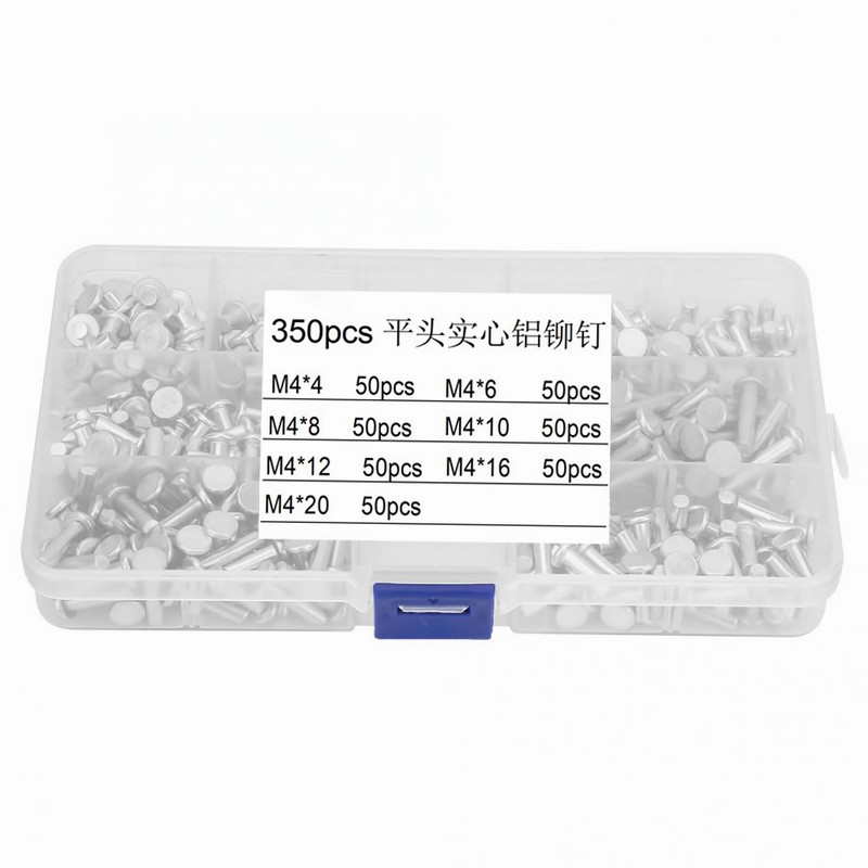 350pcs Solid Aluminum Rivets M4 Kit, Flat Head Boat Rivets