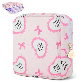Desing Wish Sanitary Pad Storage Bag Portable Period Bag for Teen Pads/Sanitary Napkins/Small Tampons, Sanitary Napkin Storage Bag First Period Gifts for Teen Girls (Bowknot Heart)