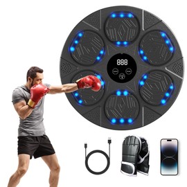 2024 Music Boxing Machine with Boxing Gloves, Smart Bluetooth Boxing Machine with LED Electronic Wall Mounted, Music Boxing Target Workout Punching Equipment for Home(Upgrade) (QJB-55(Circular))