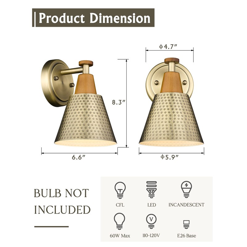 FEMILA 1-Light Vintage Wall Sconces, Antique Brass Industrial Sconces Wall