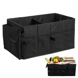 Umllpet Car Boot Organiser, Foldable Boot Bag with 2 Compartments & Non-Slip Base, Adjustable Safety Straps, Sturdy Car Organiser for SUV, Estate, Travel, Black