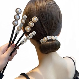 TRHDFW 4Pcs Flower Pearl Hair Bun Maker Twist Headband Donut Bun Maker Lazy Hairstyle Accessories for Women Girls