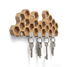 Wooden Magnetic Key Holder | Unique Honeycombe Design | Minimalist | Strong Magnets | Wall Mounted | Hallway, Entrance, Office, Home | Bamboo Key Rack | Holds 5 Sets of Keys | W28.5 x H9.2 x D2.8cm