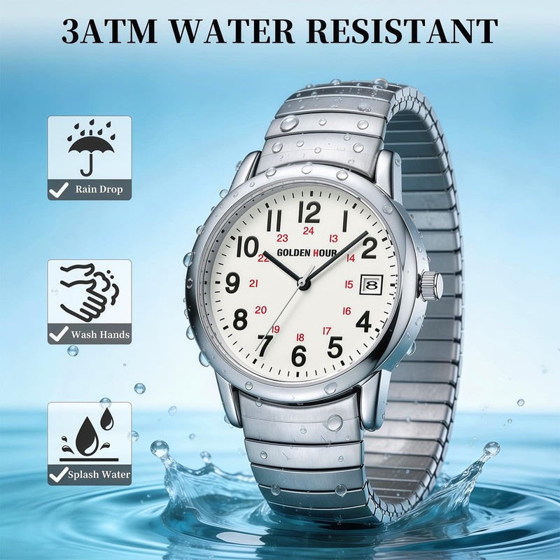 GOLDEN HOUR Watches for Men, Water Resistant Casual Watch, Easy