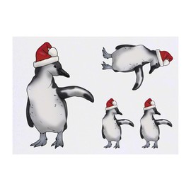 4 x 'Christmas Penguin' Temporary Tattoos - Water Resistant, Skin-Safe, Non-Toxic Transfers, Mixed Sizes (TO00072054)