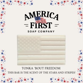 America First Soap Company, Make America Clean Again Soap Bar with tonka bean fragrance, 5 oz, American Flag Design, Natural Ingredients