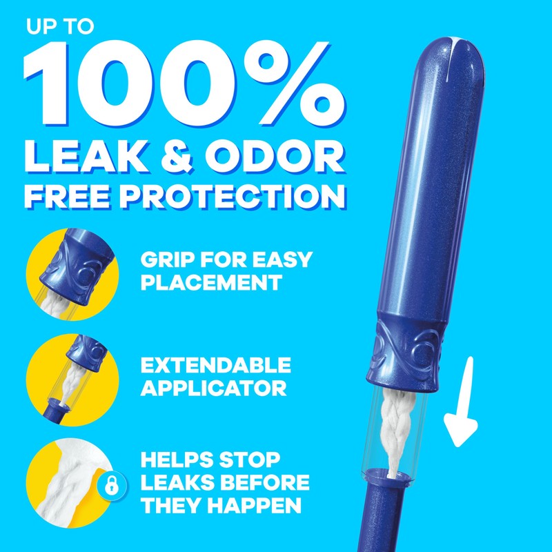 Tampax Compact Pearl Tampons, with LeakGuard Braid & Extendable Applicator,