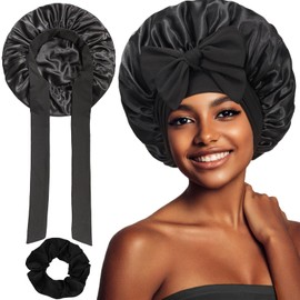CATOR 2 Stück set Satin Haarhaube für Damen, Seidenhaube Zum Schlafen Schlafhaube Haare Schützen für die Nacht Bonnet mit elastischem Band silk bonnet - Schwarz