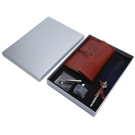 Feather Writing Pen Set Vinage Calligraphy Drawing Quill Dip Kit Art Craft SuppliesSP236933 Sprinkled Gold Navy (silver box)