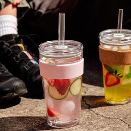 KeepCup Cold Cup - Longplay Double wall Glass Ice Coffee Tumbler with Lid and Straw - 16oz (454ml) - Pashmak