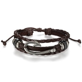 Aroncent Fish Hook Bracelet for Men Multi-layer Braided Leather Rope Bracelet Anchor Bracelet Nautical Bracelets for Men Women Graduation Birthday Gift