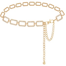 LIMHOO Metal Waist Chain for Women Rhinestone Chain Belt Crystal Waist Belt for Dress (Square-Gold-S)