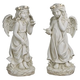 Serene Angel Ivory Indoor Outdoor Garden Sculptures Set of Two