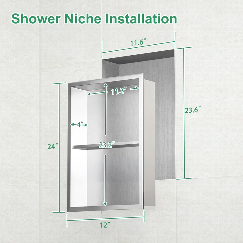 SaniteModar Shower Niche, Stainless Steel Shower Niche 12" X 24"