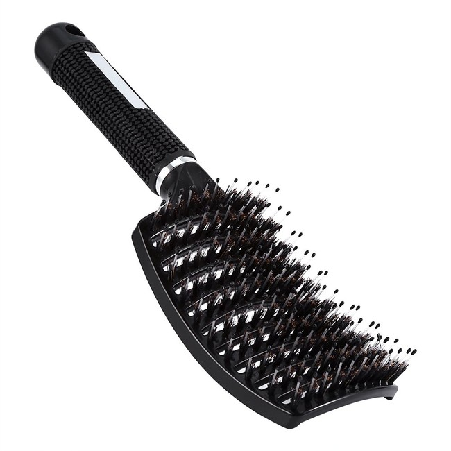 Hair Brush Comb, Salon Scalp Massage Hairbrush Bristle & Nylon Hairdressing Styling Tools(Black)