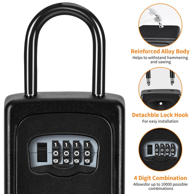 Wall Mounted, Portable Lock Box for House, 5 Key Capacity,