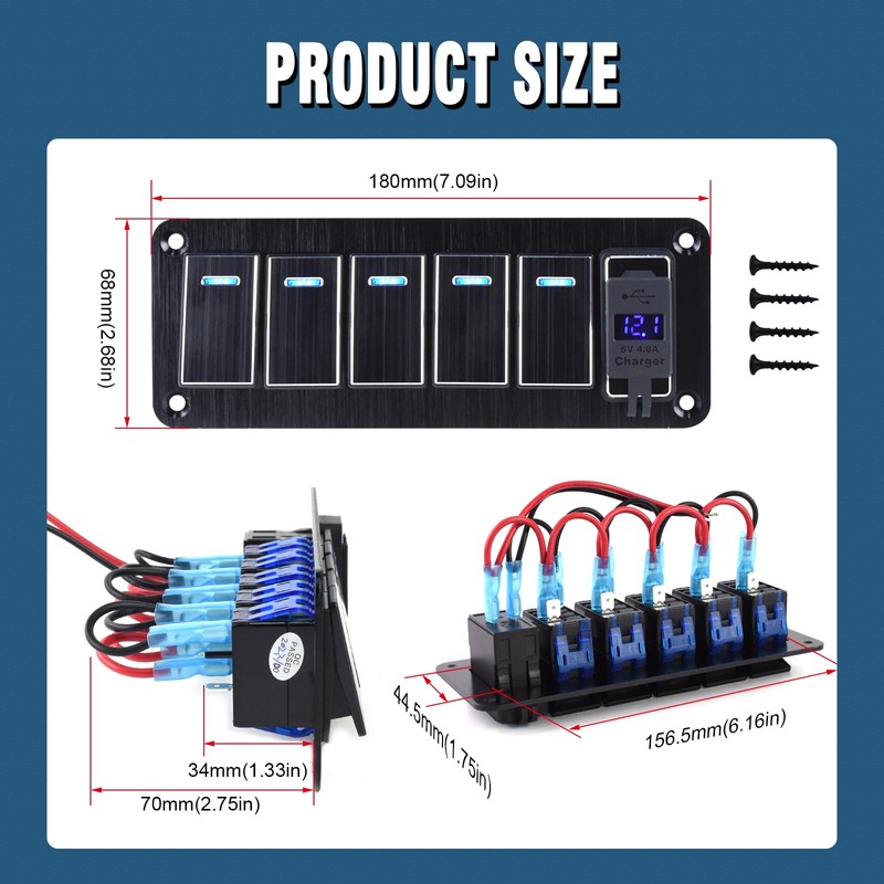 GGTA Rocker Switch Panel Waterproof with 4.8 Amp Dual USB