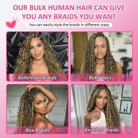 MSCATHY 4/27# Human Braiding Hair for Boho Braids 100g Color 4/27# Bulk Deep Wave Human Hair for Braiding Ombre Blonde Brown Highlight 100% Brazilian Human Hair 22inch for Boho Braids 12A
