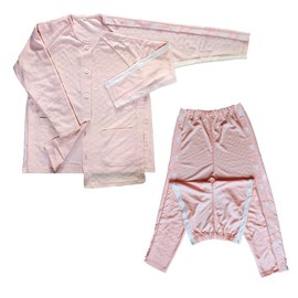 KINDKARMA Nursing Pajamas, Women's, Full Open, 100% Cotton, Cardboard Knit, Top and Bottom Set, Light Pink, Long Sleeve (M), pale pink