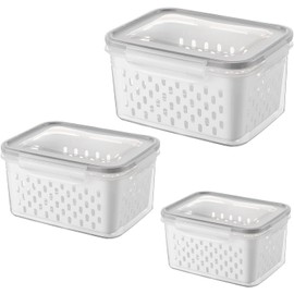 UOCAI Storage Jars with Lid, Set of 3 Storage Boxes, Food Storage Boxes, Fridge Organiser, Storage Box, Kitchen Organiser, Storage Container, Kitchen Storage