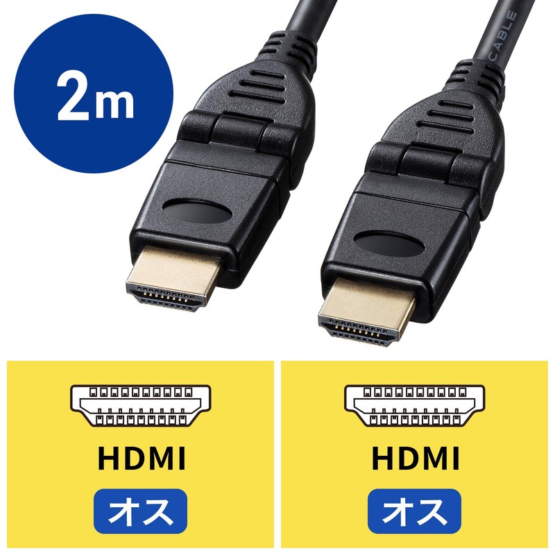 Sanwa Supply KM-HD20-3D20N High-Speed HDMI Cable (3D Connector) (Black, 6.6