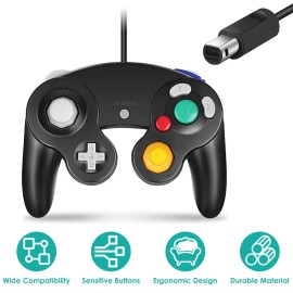 Wired Black for Wii Gamepad Shock Game Controller Compatible with GameCubecolor: Black Color