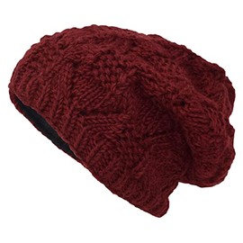 Gheri Cable Knit Winter Fleece Lined Slouch Beanie Wool Rasta Hat Maroon