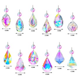 Crystal Suncatcher, Pack of 12 Hanging Ornament Crystals, Prism Rainbow Maker for Home, Office, Garden Decoration (Colorful)