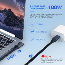 UseBean Cable USB C de 90 Grados 0.5 Pies, 6 Pulgadas Corto USBC a USBC 3.2 Gen2 20Gbps Cable de Ángulo Recto, Video 4K Carga 100W, Cable Cargador Tip