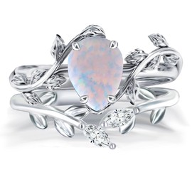 Opal Rings Set for Women 925 Sterling Silver White Opal Engagement Wedding Promise Ring,Ring Size 8