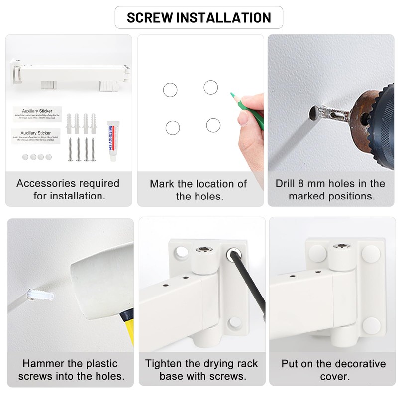 SWAWIS Clothes Airer White Wall Mounted Clothes Rail 90 cm