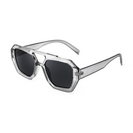 FEISEDY Vintage Square 70s Flat Pilot Sunglasses Women Men Fashion Sunnies B4108, Transparent Grey Frame/Grey Lens, 50MM