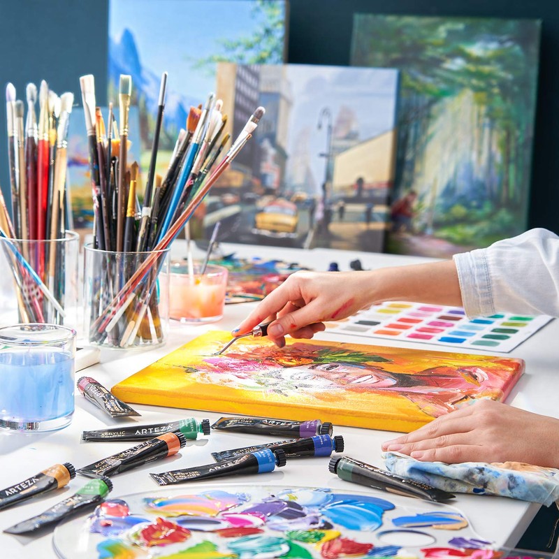 ARTEZA Acrylic Paint, Set of 24 Colors with Storage Box,