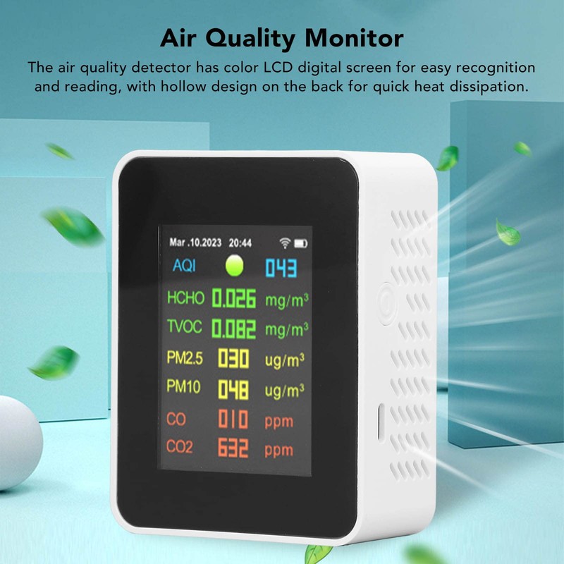 Indoor Air Quality Meter, 2000mAh WiFi Tester with Color LCD