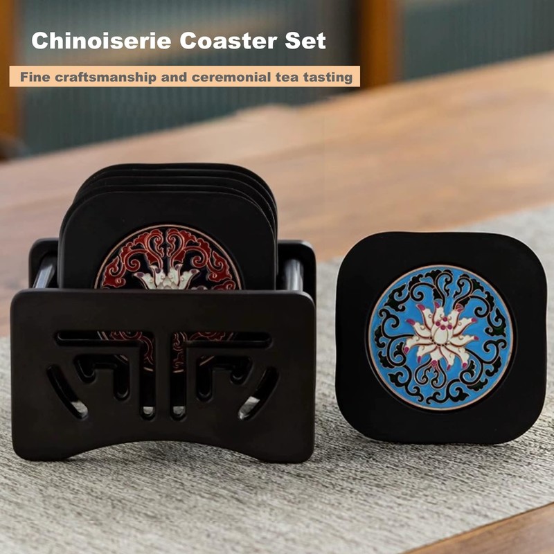 GCFTIFF 6pcs Coaster Set Holder Included,Coffee Beer Coaster, Drink Cup