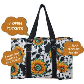 NGIL Utility Water Resistant Tote Bag, Top Zipper Closure, Perfect Gifts for Working Women, Nurses, Gym bag (Farm Sunflower-black)