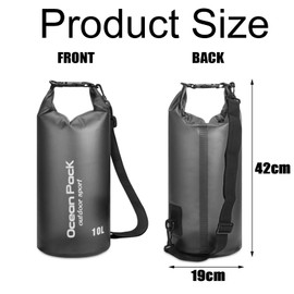 ZmdecQna Waterproof Dry Bag 10L, Long Adjustable Shoulder Strap, for Rafting Hiking Camping Fishing Boating, for Traval, Camping, Hiking, Swimming, Boating, Fishing, Surfing, Hiking, Black